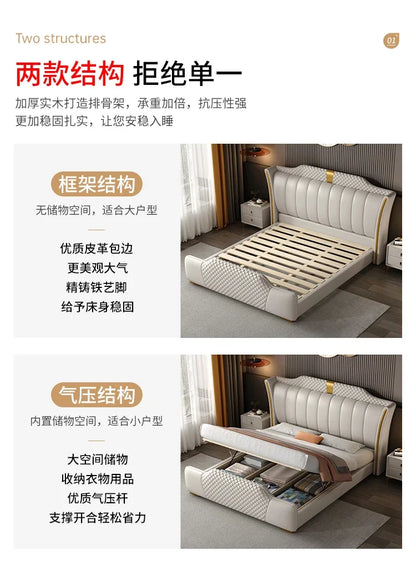 Luxuriöses Doppelbett mit Rahmen, 200 x 200 cm, King-Size-Bett, beleuchtet, 180 x 200, Queen-Size-Bett, luxuriöses, modernes, voll beleuchtetes 2-Personen-Schlafzimmer-Wohnmöbel