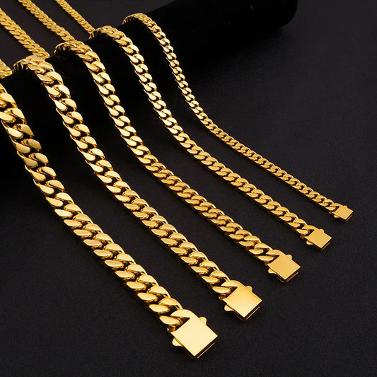 316 Stainless Steel Plated 18k Gold Fashion Crypto Cuban Chain Miami Rap Hip Hop Men's Bracelet Accessory.