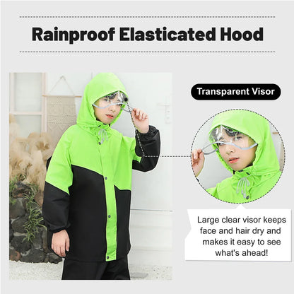 LOlanta Kids Waterproof Suit Hooded Raincoat Jacket and Trousers Set Puddle Suit with Zip for Boys Girls 8-14 Years.