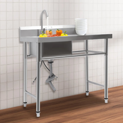 Küchenspüle mit 201 Stauraum, Edelstahlspüle mit Waschbecken, 100 x 60 x 93 cm, freistehendes kommerzielles Küchenspüle aus Edelstahl