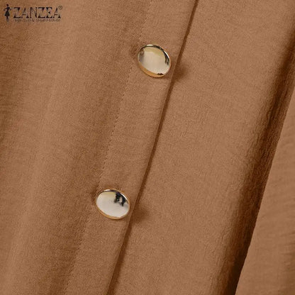 ZANZEA Muslim Abaya Suit Elegant Women Matching Sets Fashion Long Shirt Tops & Wide Leg Pants Ramadan Outfits Urban Tracksuits.