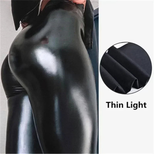 Sexy Black PU Leather Tights Women High Waist Pants High Elastic Slim Fashion Hip Liftting Leggings Skinny Plus Size Tights.