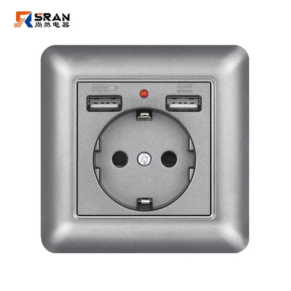 SRAN USB-Wandsteckdose, 20 W, schnelles Laden und 5 V, 2 A, EU-Standard, 82 x 82 mm, flammhemmendes PC-Panel, USB-Typ-C-Kombination