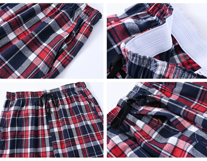 3Pcs Men's 100% Cotton Plaid Pajama Sleeping Pants, Long Plaid Print Sleepwear Pajama Pants with Elastic Waist Homewear