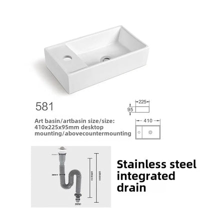 Kompaktes, an der Wand montiertes Keramikwaschbecken – kleines quadratisches Waschbecken, platzsparendes Design für Badezimmer, Balkon oder Waschtisch