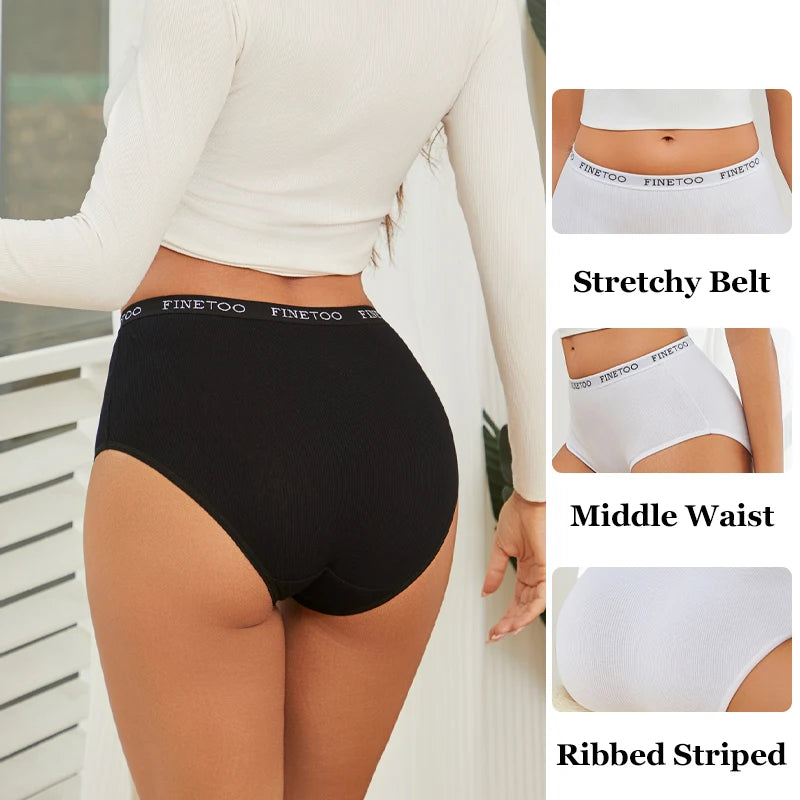 4Pcs/Set Women's Ribbed Striped Cotton Briefs Plus Size Panties Lady High Waist Breathable Underwear Solid Lingerie Shorts S-XXL.