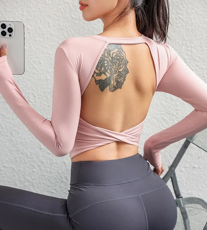 Cloud Hide Black Beauty Back Yoga Shirts Women Long Sleeve Blouse Plus Size Sports Gym Fitness Top Running T-Shirt Workout Shirt