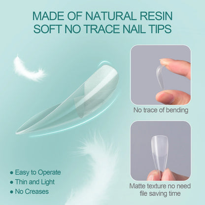 Nailpop 120pcs/box Gel X Nail Tips Medium Short Shape Almond/Square/Soft Gel Nail Tips False Nails Soak Off Easy Nail Extensions.