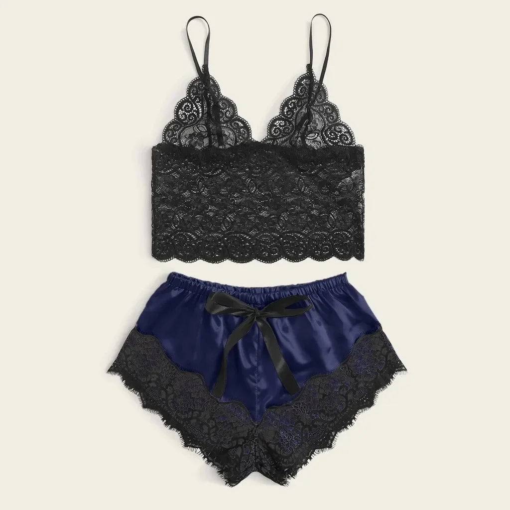 Weibliche Pyjama Sets Spaghetti Strap Top und Shorts Pyjamas Sexy Dessous Seide Satin Nachtwäsche Sommer Hause Tragen Frauen Schlaf Tuch.