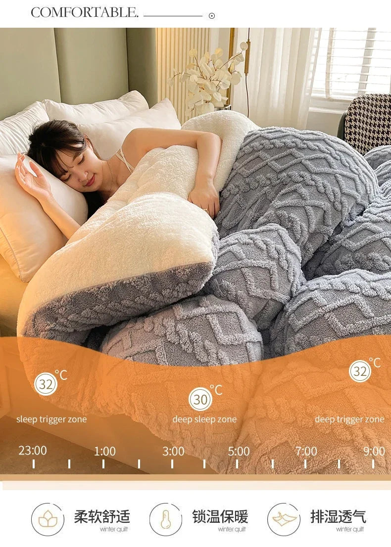 High End Thickened Winter Warm Blankets for Beds Artificial Lamb Cashmere Weighted Blanket Thicker Warmth Duvet Quilt Comforter.