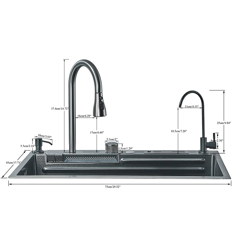 304 High 1uity intelligente Digital anzeige Wasserfall Küchen spüle großer Einzels chlitz integrierte Digital anzeige Wasserhahn Set