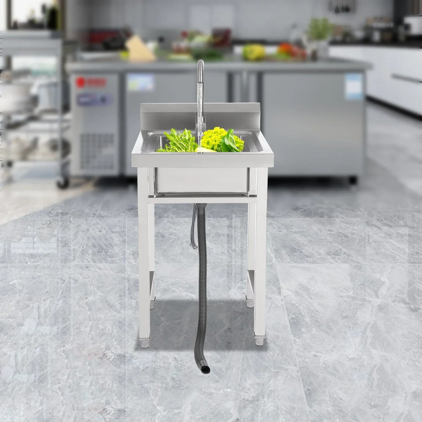 Kommerzielle Waschbecken aus 201 Edelstahl, bodenstehendes kommerzielles Waschbecken für Küchen, Cafés, Bars und Milchteeladen