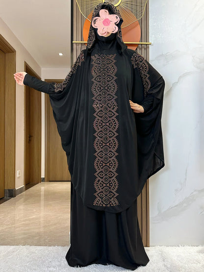 New Two Piece Set Solid Jilbab Prayer Muslim Abaya Set Women Prayer Garment Dress Hijab Long Khimar Skirt Sets Islamic Ramadan