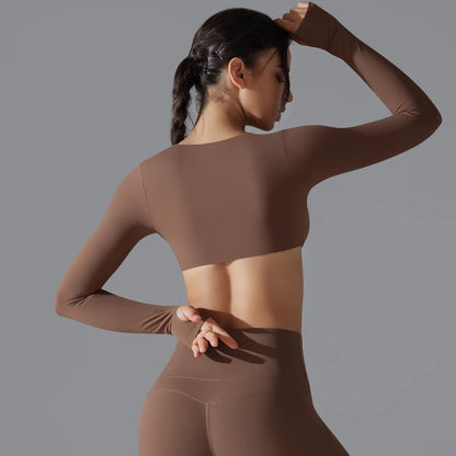 Yoga Long Sleeve Slim Sexy Breathable Quick Drying Sport Brassiere Gym Push Up Shockproof High Intensity Pilates Clothes Women.