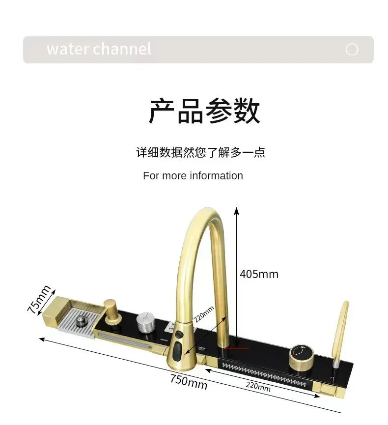 Gold Kitchen Sink Stainless Steel Sink Digital Vegetable Washing Basin, Atmosphere Light, Kitchen Large Single Sink 75cmX46cm