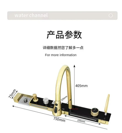 Gold Kitchen Sink Stainless Steel Sink Digital Vegetable Washing Basin, Atmosphere Light, Kitchen Large Single Sink 75cmX46cm