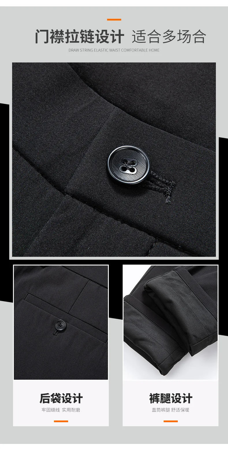 Men's Winter Formal Down Pants Goose Feather Warm Trousers Business Suit Pants for Man  calca termica masculina inverno PT-597.