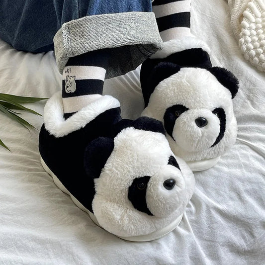 New Women Indoor Fluffy Slippers Cute Cartoon Panda Winter Warm Shoes For Couples Soft Plush Light Weight Women Men Home Slipper.