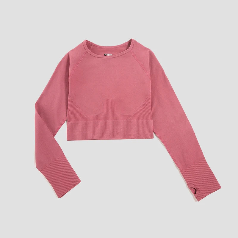 Women's Shirt Seamless Crop Top Fitness Shirts Long Sleeve Sports Top Woman Yoga Tops Activewear With Thumb Hole Sportswear