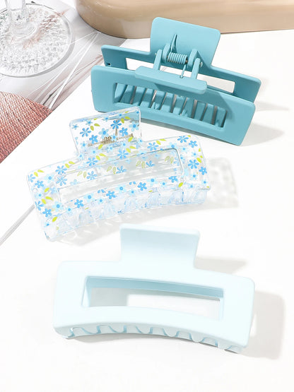 3 Pcs Frosted Cream Color Transparent Fruit Shark Scratch Clip-ins Style Back of Head Premium Wind Plate Women Hair Accessories.