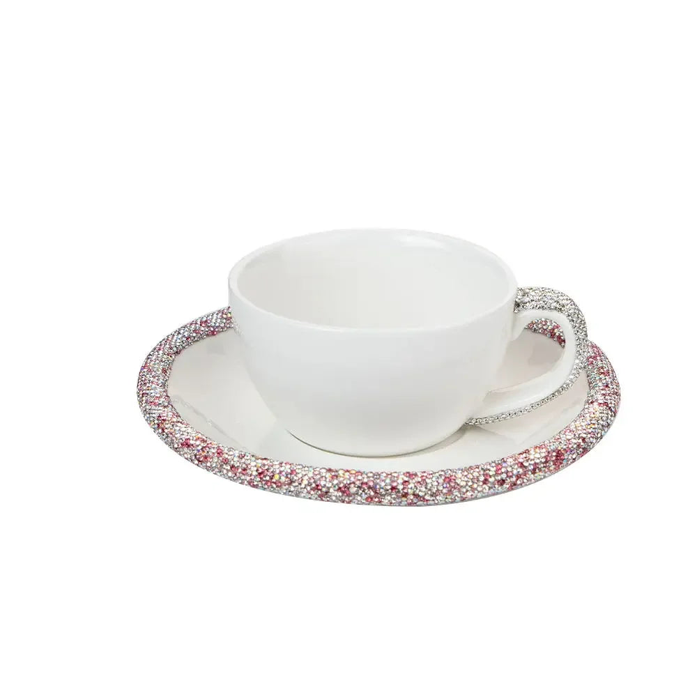 1 Set 210ml Cappuccino Coffee Cup Set Sparkling Rhinestone Ceramic Mugs With Saucer  Afternoon Tea Cup Dessert Plate Tablewar.