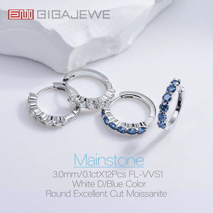 GIGAJEWE Hoop Earring Moissanite Natural Blue Color VVS1 S925 Silver 18K Gold Plated Diamond Test Passed Jewelry Woman Wife Gift.