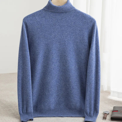 Men 100% Merino Wool Sweater Turtleneck Knitted Pullover Cashmere Warm Solid Color Clothes Business Bottoming Tops Autumn Winter.