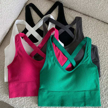 1pcs Sport Fitness Yoga Bra Sexy Women Vest Back Cross Strap Tank Tops Female Push Up Running Bra Lady Breathable Soft Underwear.
