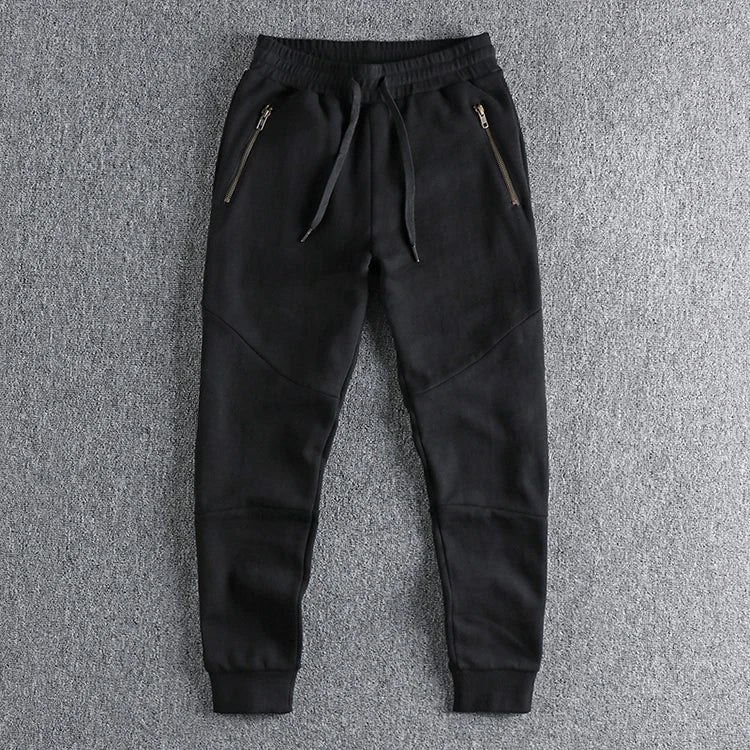 Autumn Winter American Retro Thick Sweatpants With Velvet Men's Pure Cotton Washed Heavyweight Knitted Sports Ankle-tied Pants.