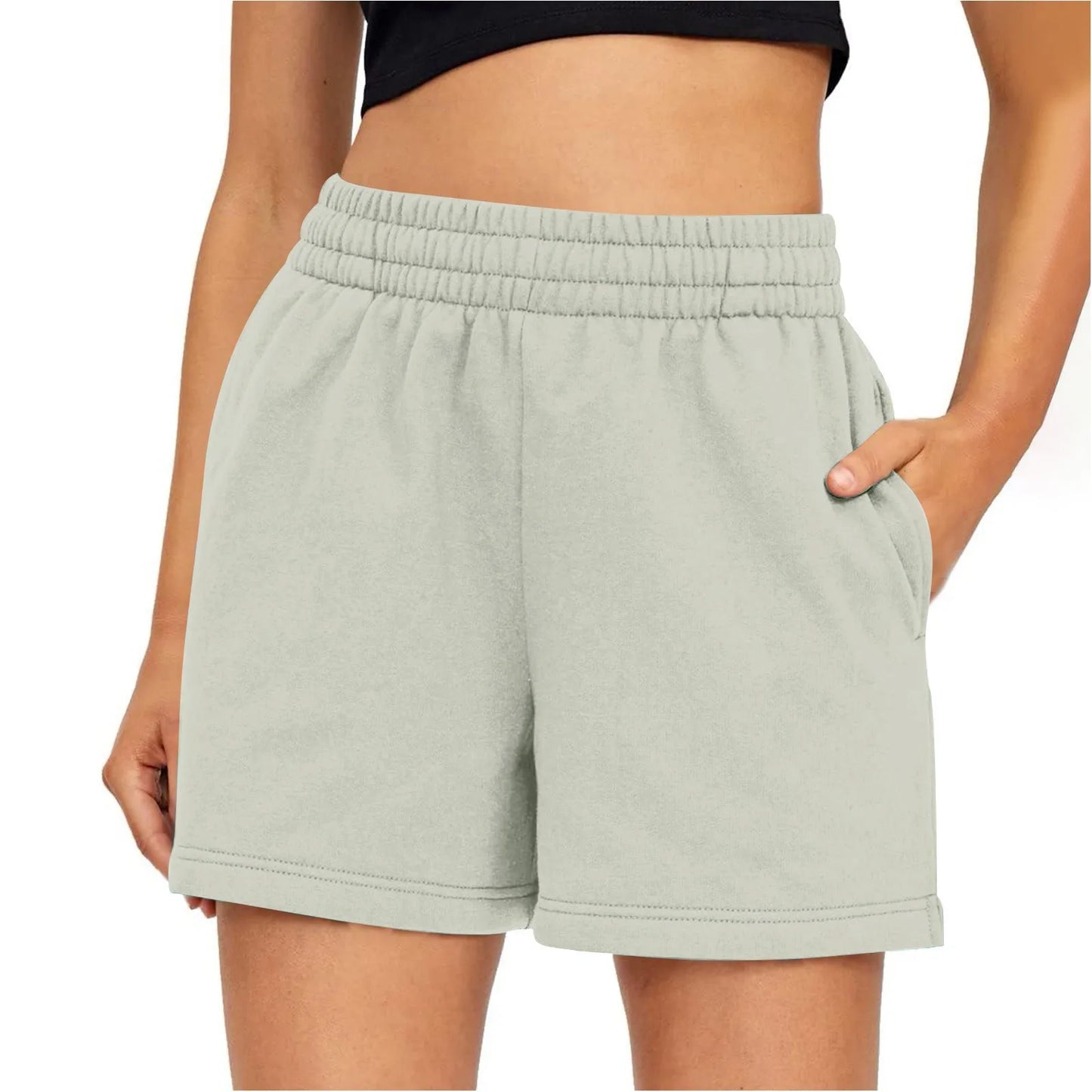 Plain Color Sports Shorts Casual Summer Comfortable And Soft Elastic High Waist Running Shorts With Pockets For Women