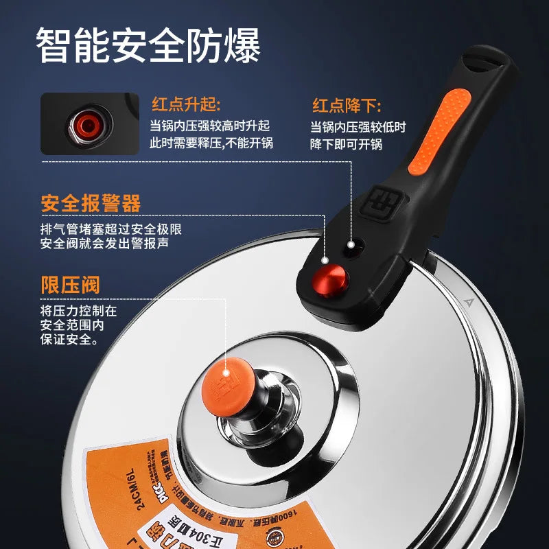 4L/5L/6L European 304 Stainless Steel Pressure Cooker Explosion-proof Household Pressure Cooker Gas Open Flame Induction Cooking.