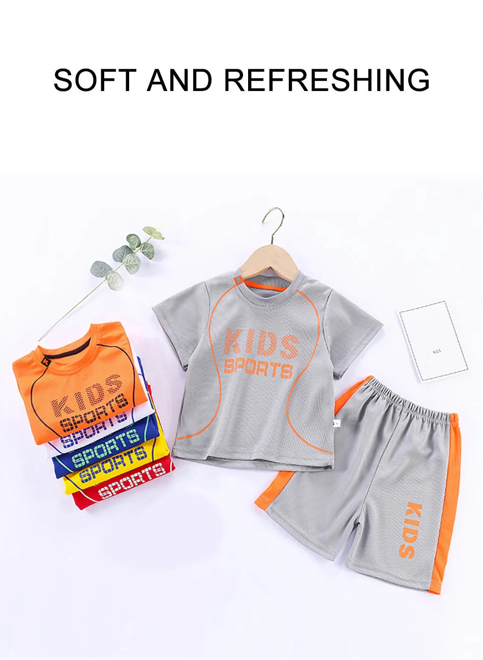 Kids Clothes Set Boy Girl Shorts and Short Sleeves Summer Clothing Sport Casual Children Top and Bottom Clothes Set.