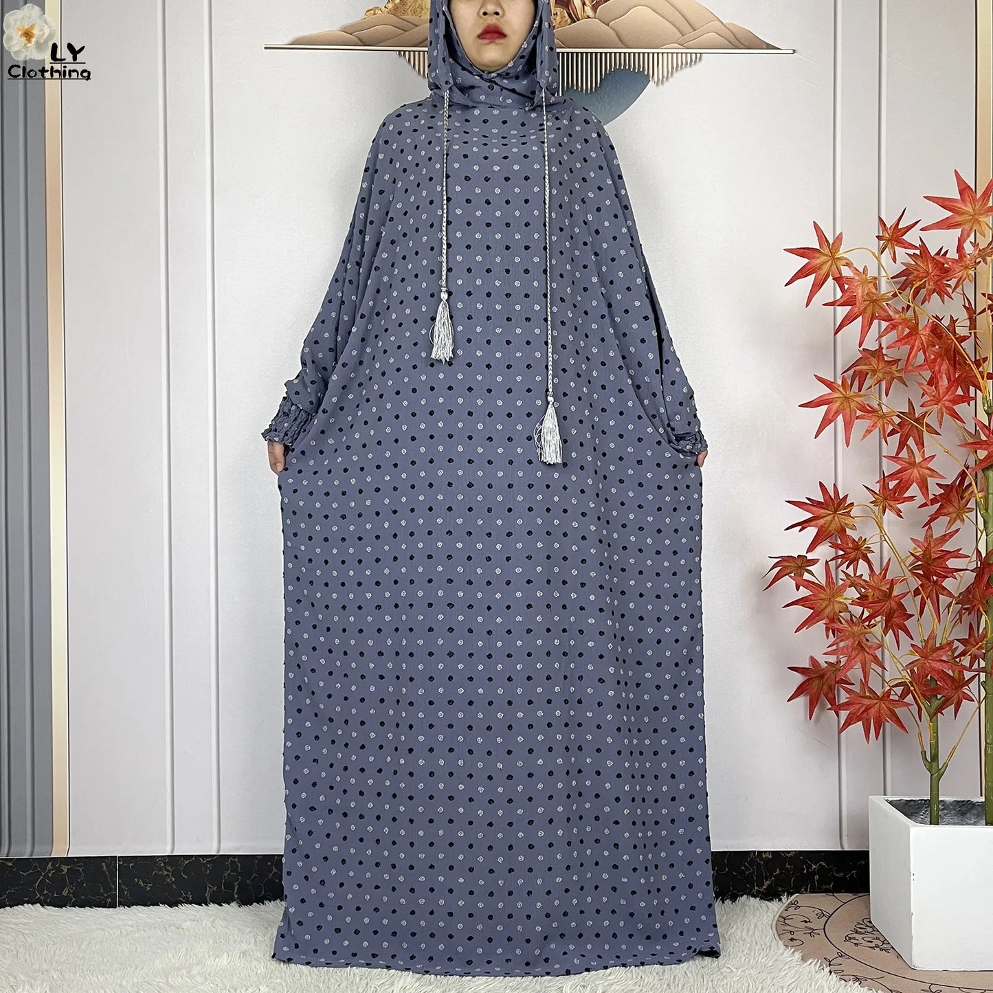 2024New Pure Cotton Ramadan Muslim Two-Hat Abaya Dubai Turkey Islam Prayer Clothes Loose Robe Islamic Women Traditional Clothing