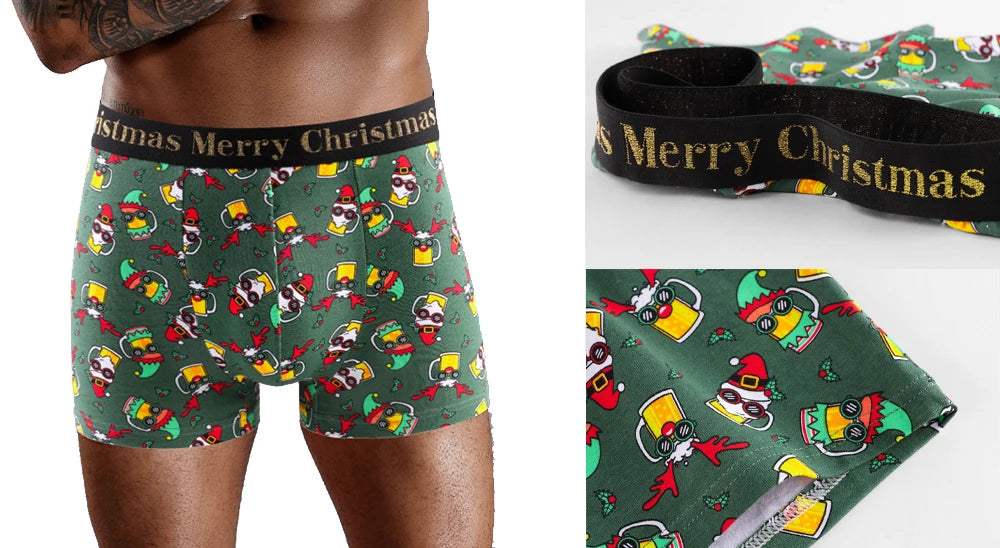5 stücke Weihnachts Druck männer Unterhose Shorts Brief Bund Boxer Briefs Marke Männer Höschen Baumwolle Unterwäsche Mann Boxer Badehose