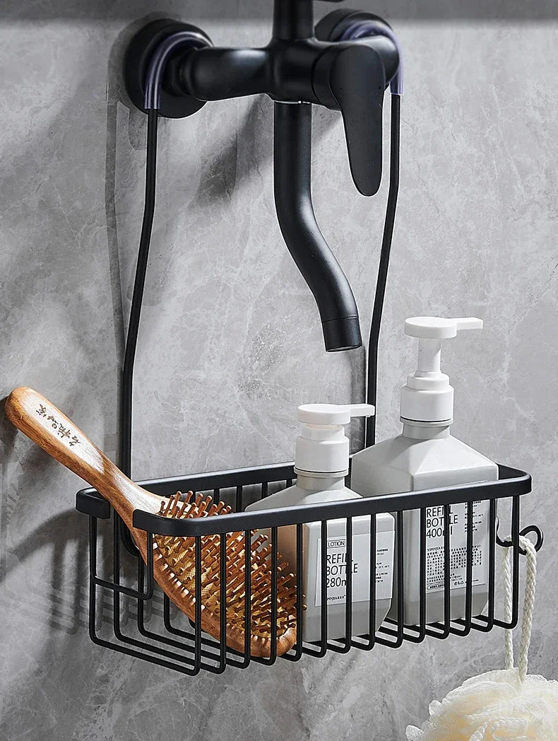 Kein Bohren, abnehmbares Regal, Aluminium-Badekorb, perforationsfreies Shampoo-Regal für Badezimmerregale zur Aufbewahrung von Dusch-Organizern