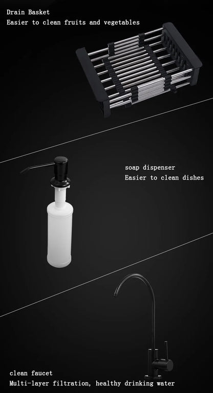 kitchen sink Black nano-sink single-slot household hand-washing basin kitchen large 304 stainless steel sink sink bowl