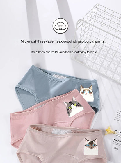 3PCS/set Women's menstrual briefs large flow postpartum water absorption leakproof briefs women's pure cotton menstrual briefs