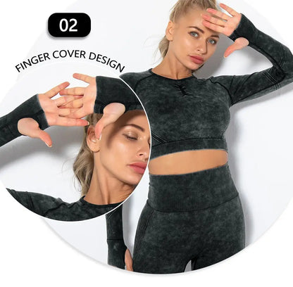 Seamless Yoga Set Gym Clothes Women's Sportswear Yoga Suits Women Fitness Set Tracksuits Sports Outfits Long Sleeve Gym Leggings