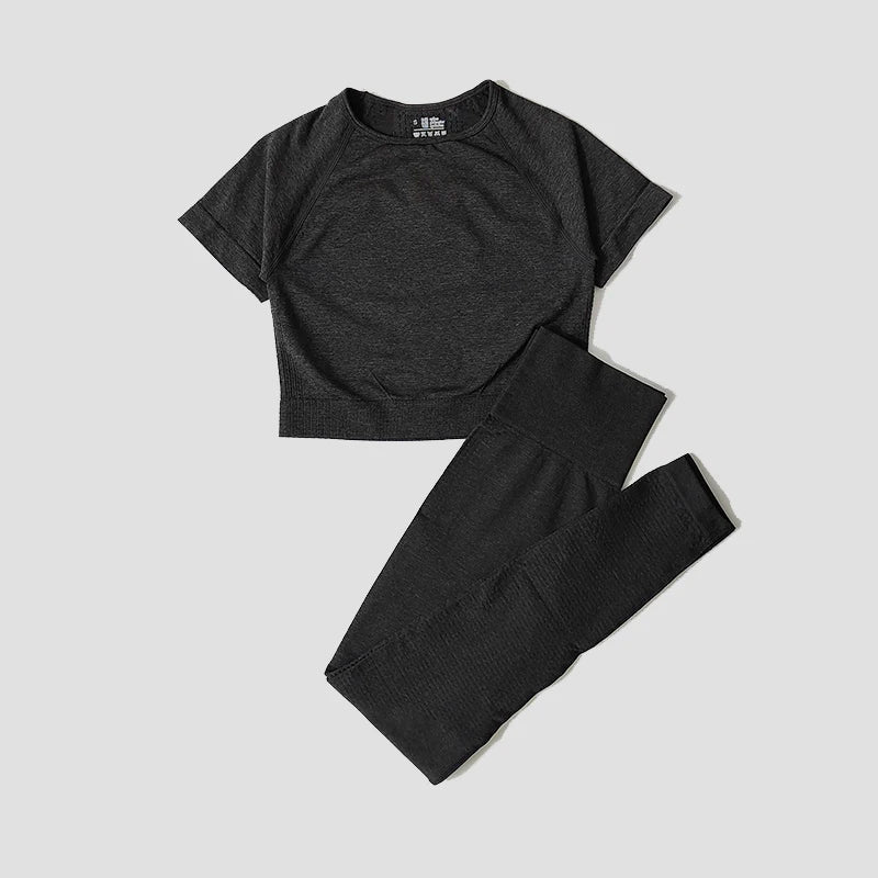 WAREBALL Seamless Yoga Set Women Workout Gym Clothes Fitness Short Sleeve Crop Top Shirt High Waist Leggings Pants Sports Suits