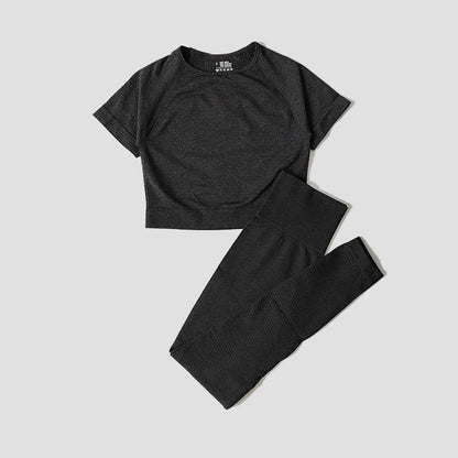 WAREBALL Seamless Yoga Set Women Workout Gym Clothes Fitness Short Sleeve Crop Top Shirt High Waist Leggings Pants Sports Suits