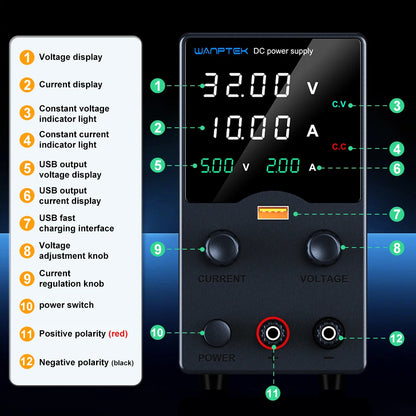 Wanptek Laboratory Power Supply 30V 5A 30V 10A 60V 5A 120V 3A  Adjustable with USB Output Display Lab Bench DC Power Supply.