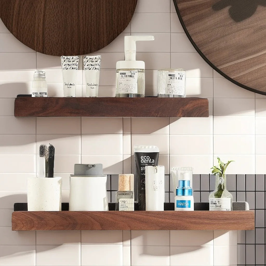 Badezimmerregal, Aufbewahrungsregal ohne Stanzen, Badezimmerregale aus massivem Holz, stanzfreies Holzregal zur Wandmontage, Toiletten-Organizer