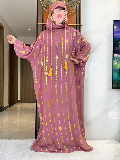 High Grade Cotton Fabric Ramadan Muslim Two-Hat Abaya Dubai Turkey Islam Prayer Clothes Gold Dust Dress Islam Women Dress Kaftan