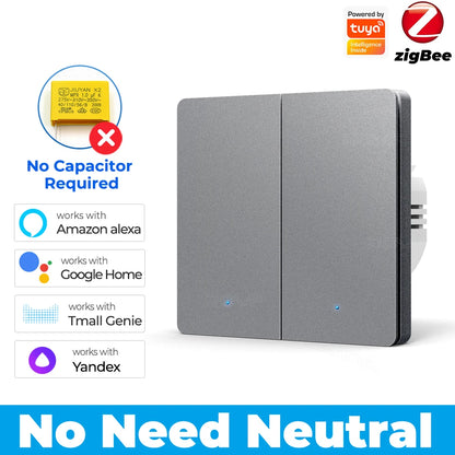 1/2/3gang Tuya EU Zigbee3.0 Smart Switch Kein Neutralleiter Wandlichtschalter Push Button Smart Life APP Funktioniert mit Alexa Google