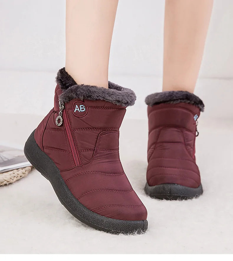 Boots Women's Ankle Boots With Fur Waterproof Snow Botas Mujer Elegant Winter Shoes For Woman Winter Boots Casual Black Footwear.