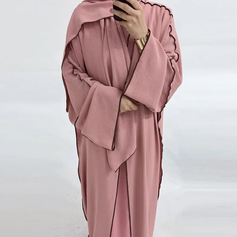 Muslim Abaya3 Pieces Dress for Women Arab Plain Hijab Ramadan Islamic