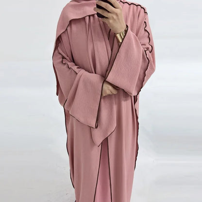 Muslim Abaya3 Pieces Dress for Women Arab Plain Hijab Ramadan Islamic