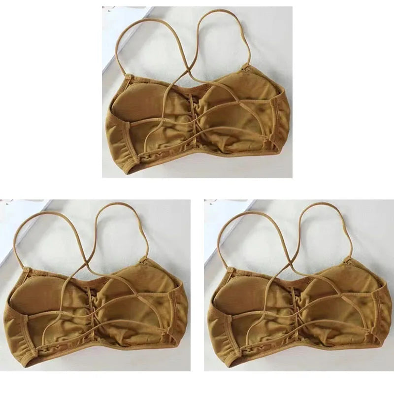 3pcs Womens Top Cross Strap Sports Bra Thin Push Up Sport Bra Yoga Gym Crop Tops Brassiere Fitness Breathable Girls Student Bras.