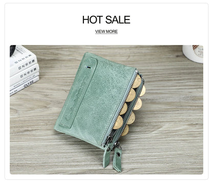 Fashion Genuine Leather Women Wallet Bi-fold Wallets Red ID Card Holder Coin Purse With Double Zipper Small Women's Purse 2022