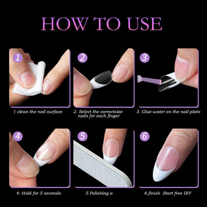 210pcs/box French False Nails White Pink Color Press On Almond Pointed Nail Wearable Removable Faux Fake Nails Extension Tools.